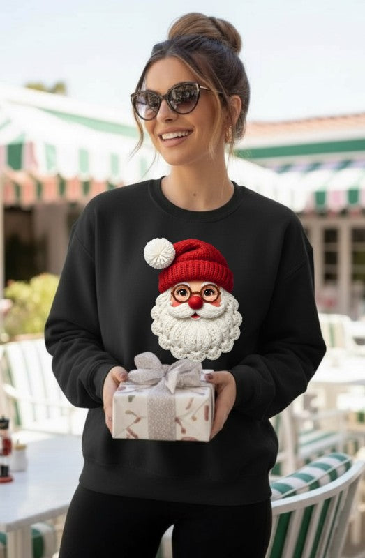Santa with Glasses Latch Work Graphic Sweatshirt