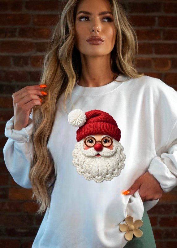 Santa with Glasses Latch Work Graphic Sweatshirt