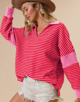 BiBi Striped Contrast Long Sleeve Knit Top