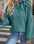 Bow Shoulder Ribbed Cottagecore Sweater