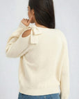 Bow Shoulder Ribbed Cottagecore Sweater