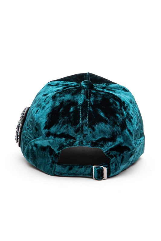 Sequin Bow Tie Distressed Velour Cap