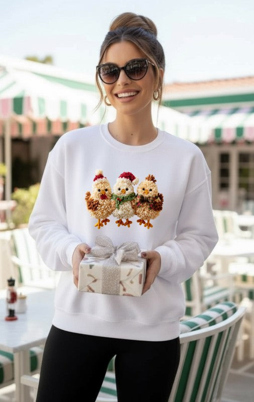PLUS Latch Hook Fluffy Chickens Graphic Sweatshirt