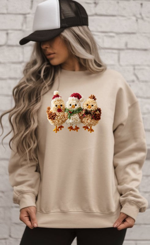 Latch Hook Fluffy Chickens Graphic Sweatshirt