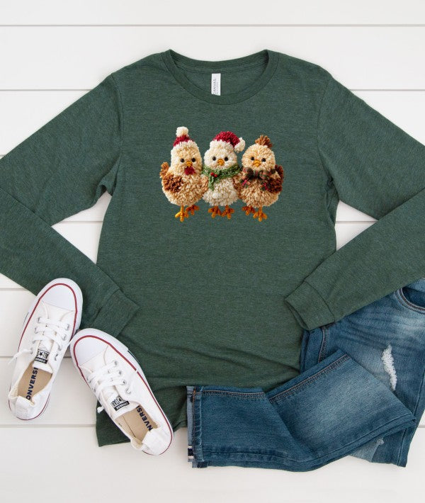 Latch Hook Fluffy Chickens Long Sleeve Graphic Tee