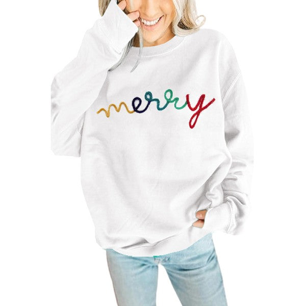 Bright Green MERRY Graphic Pullover Sweatshirt