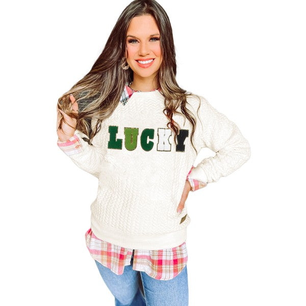 Merry And Bright Cable Knit Pullover Sweatshirt