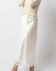 Miss Sparkling | Satin Midi Skirt with Lace Trim