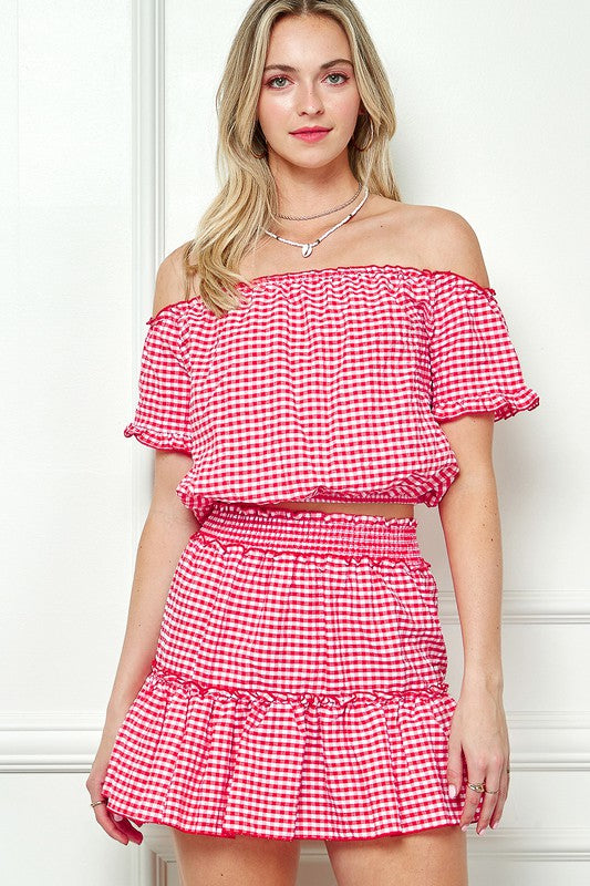 e Luna Gingham Seersucker Top &amp; Skirt Set