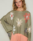 POL Flower Dropped Shoulder Long Sleeve Knit Top