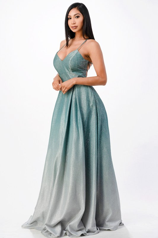 La Scala Back Lace Up Glitter Ombre Gown