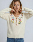 Floral Embroidered Cottagecore V-Neck Sweater