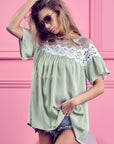 BiBi Lace Detail Short Sleeve Striped Blouse