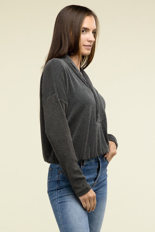 ZENANA Textured Line Elastic Waist Pullover Top