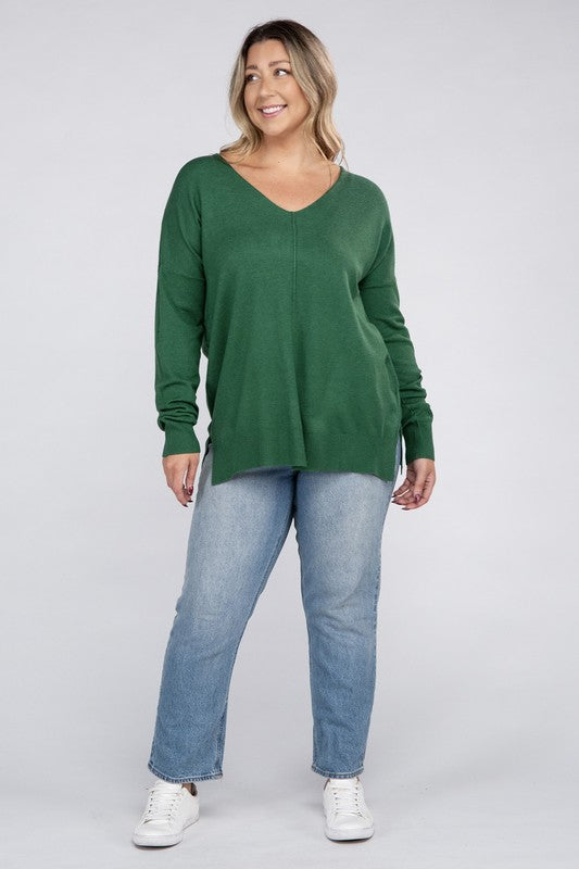 ZENANA Plus Garment Dyed Front Seam Sweater