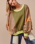 BiBi Color Block Striped Round Neck Sweatshirt