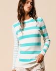 BiBi Contrast Striped Asymmetrical Hem Knit Top