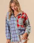 BiBi Color Block Plaid Button Down Shirt