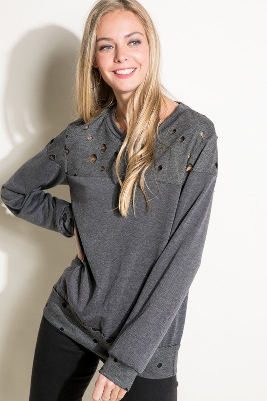 e Luna Distressed French Terry Sweatshirts