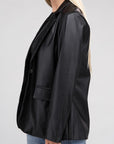 Sleek Pu Leather Blazer with Front Closure