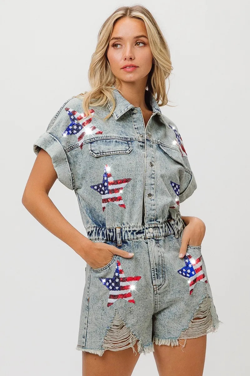 BiBi American Flag Washed Romper