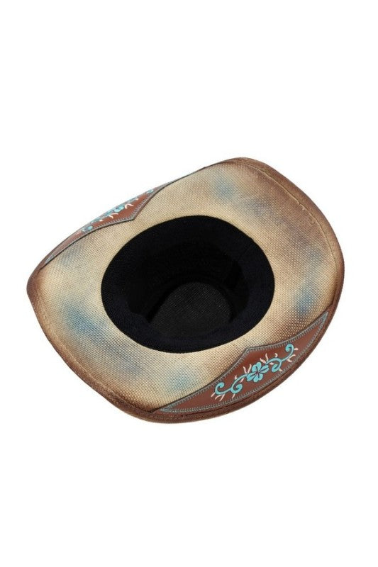 Embroidered Brim Turquoise Hatband Cowboy Hat