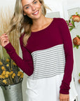 e Luna PLUS Solid Striped Colorblock Top