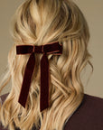 Velvet Bow Hair Clip in Brown