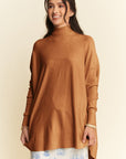 Davi & Dani High-Low Turtleneck Long Sleeve Knit Top