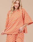 Ces Femme Checkered Round Neck Top and Shorts Set