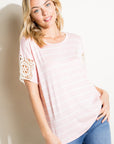 e Luna Striped Lace Patch Boxy Top