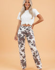 Western Cow Spot Cargo Pocket Straight Leg Jeans