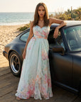 Ethereal Watercolor Floral Sweetheart Chiffon Gown