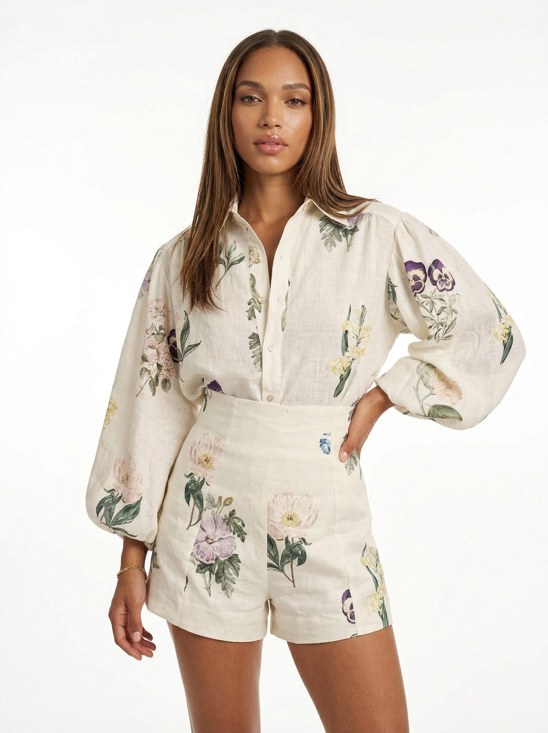 Floral Linen Blend Blouson Two-Piece Set