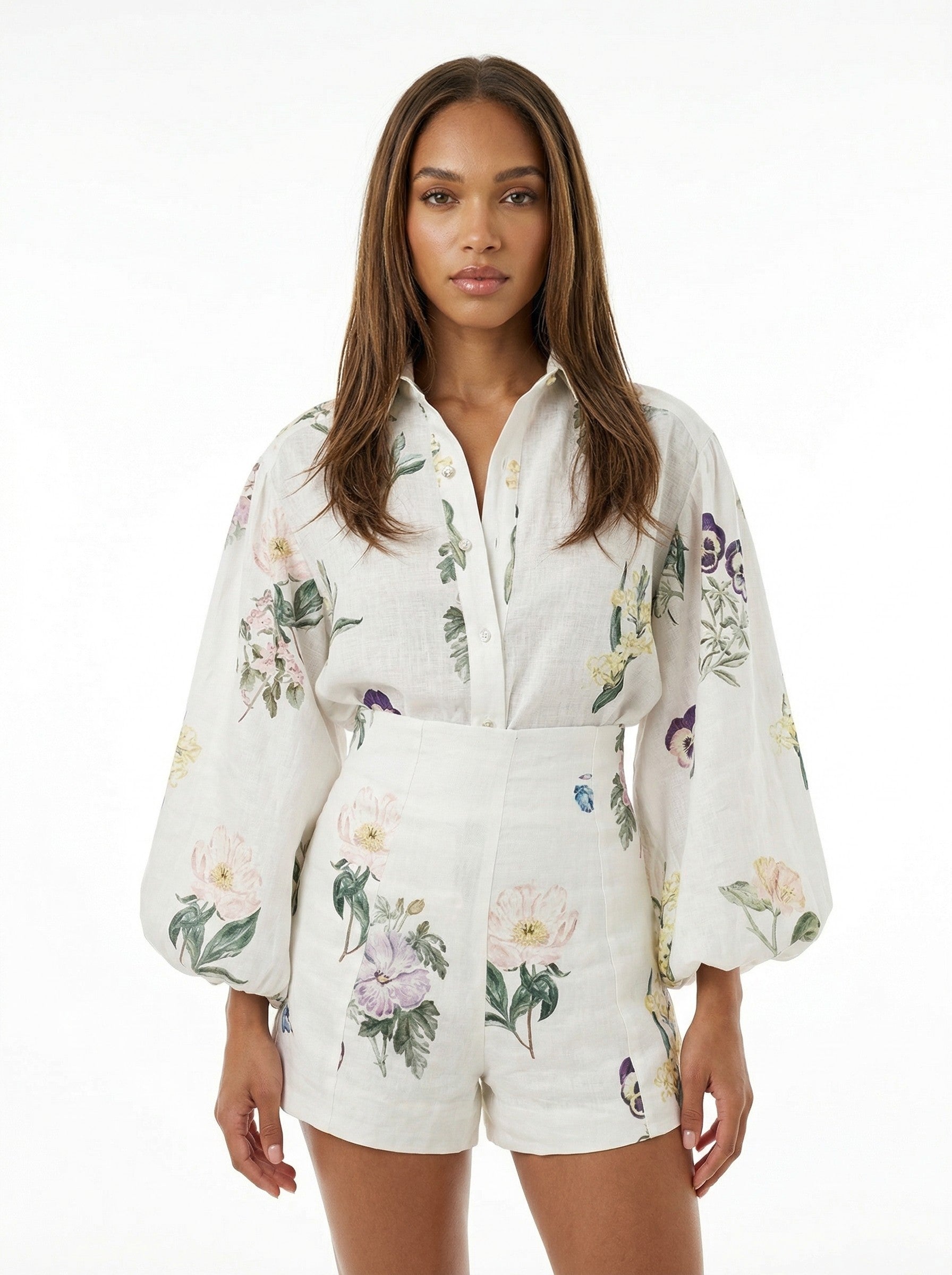 Floral Linen Blend Blouson Two-Piece Set