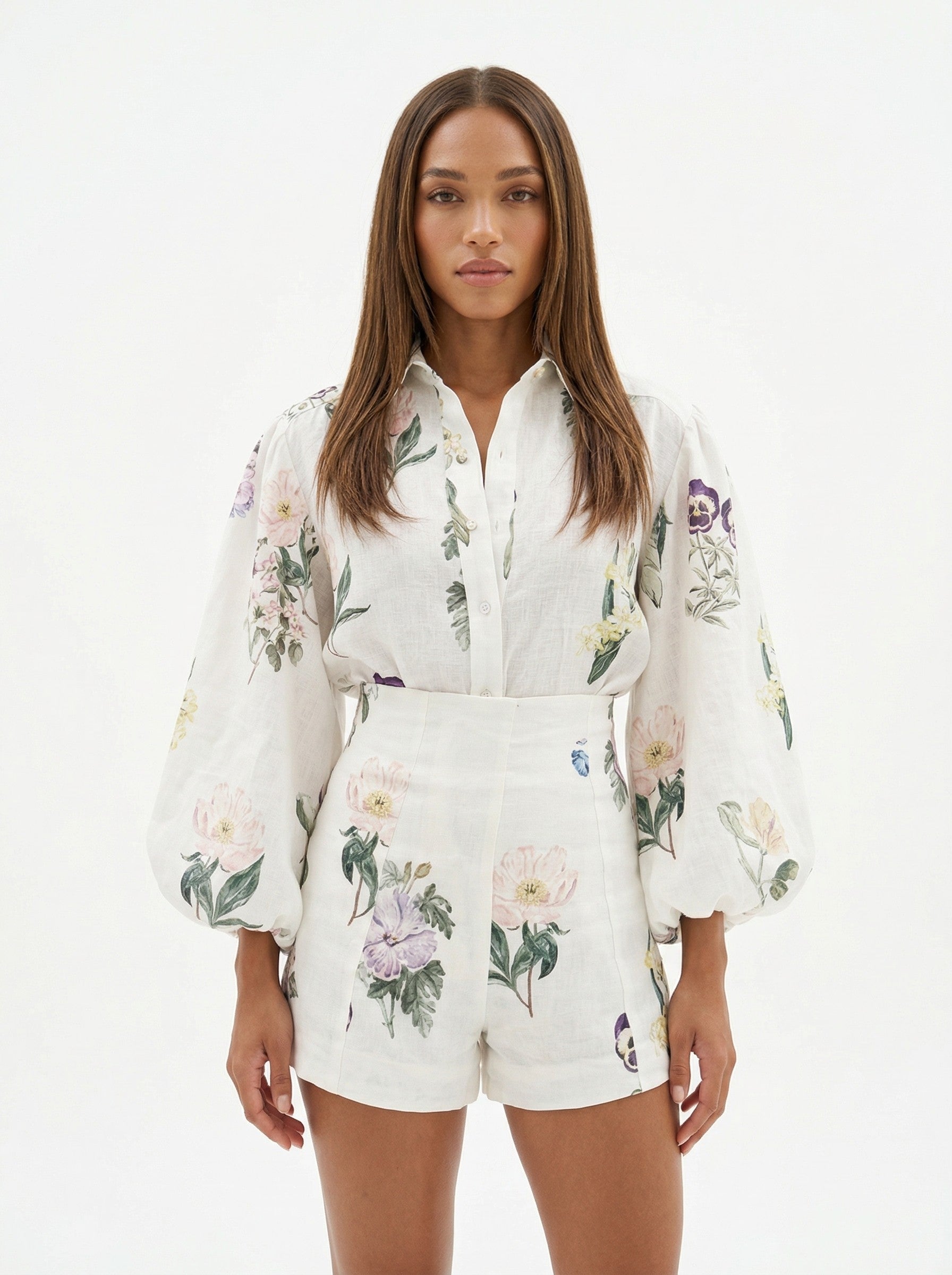 Floral Linen Blend Blouson Two-Piece Set