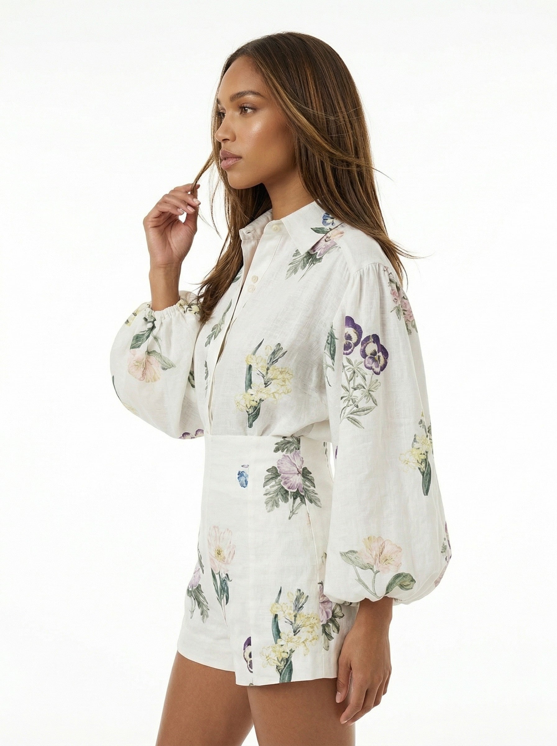Floral Linen Blend Blouson Two-Piece Set