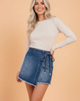 Denim Wrapped Tie Waist Skort
