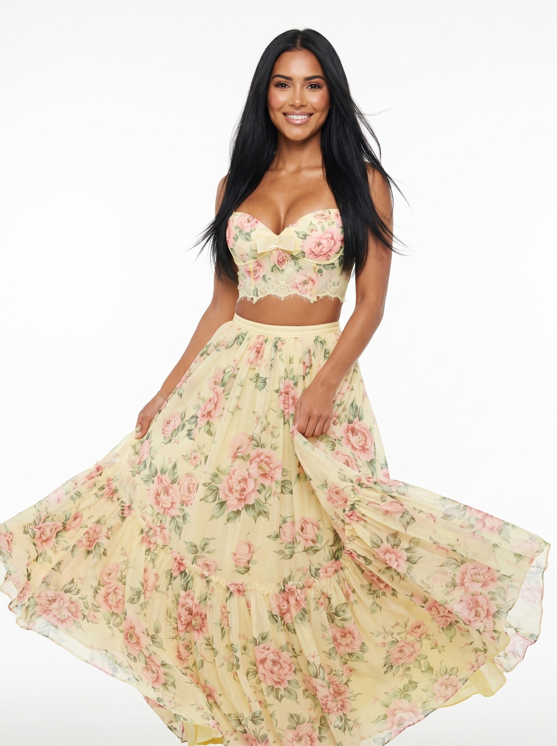 Floral Bustier & Maxi Skirt Set | Romantic Two-Piece