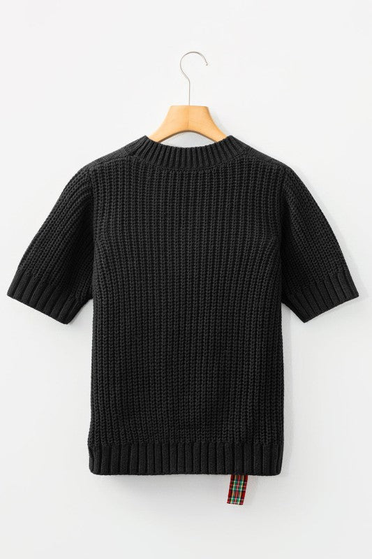 Christmas Plaid Lace-Up Puff Sleeve Sweater