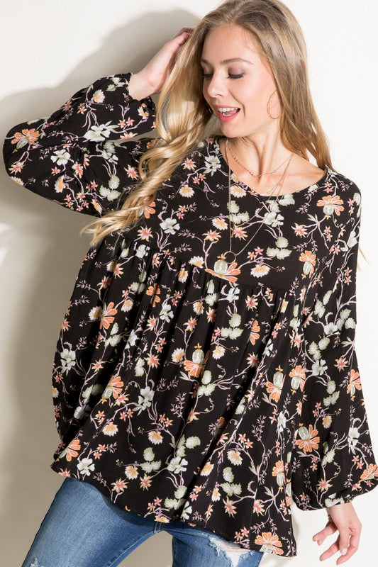 e Luna Floral Woven Baby Doll Top