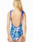 One Piece Bathing Suit Floral Print With Shoulder Tie