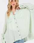 SAGE + FIG Frayed Hem Side Slit Button Down Shirt