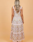 Floral Geometric Stripe Patchwork Sleeveless Dress