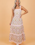 Floral Geometric Stripe Patchwork Sleeveless Dress