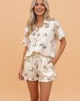 Mallard Ruffle Buttoned Shirt & Shorts Pajama Set