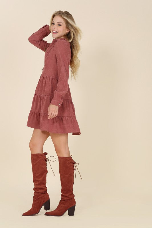 Corduroy Tiered Dress - Online Only