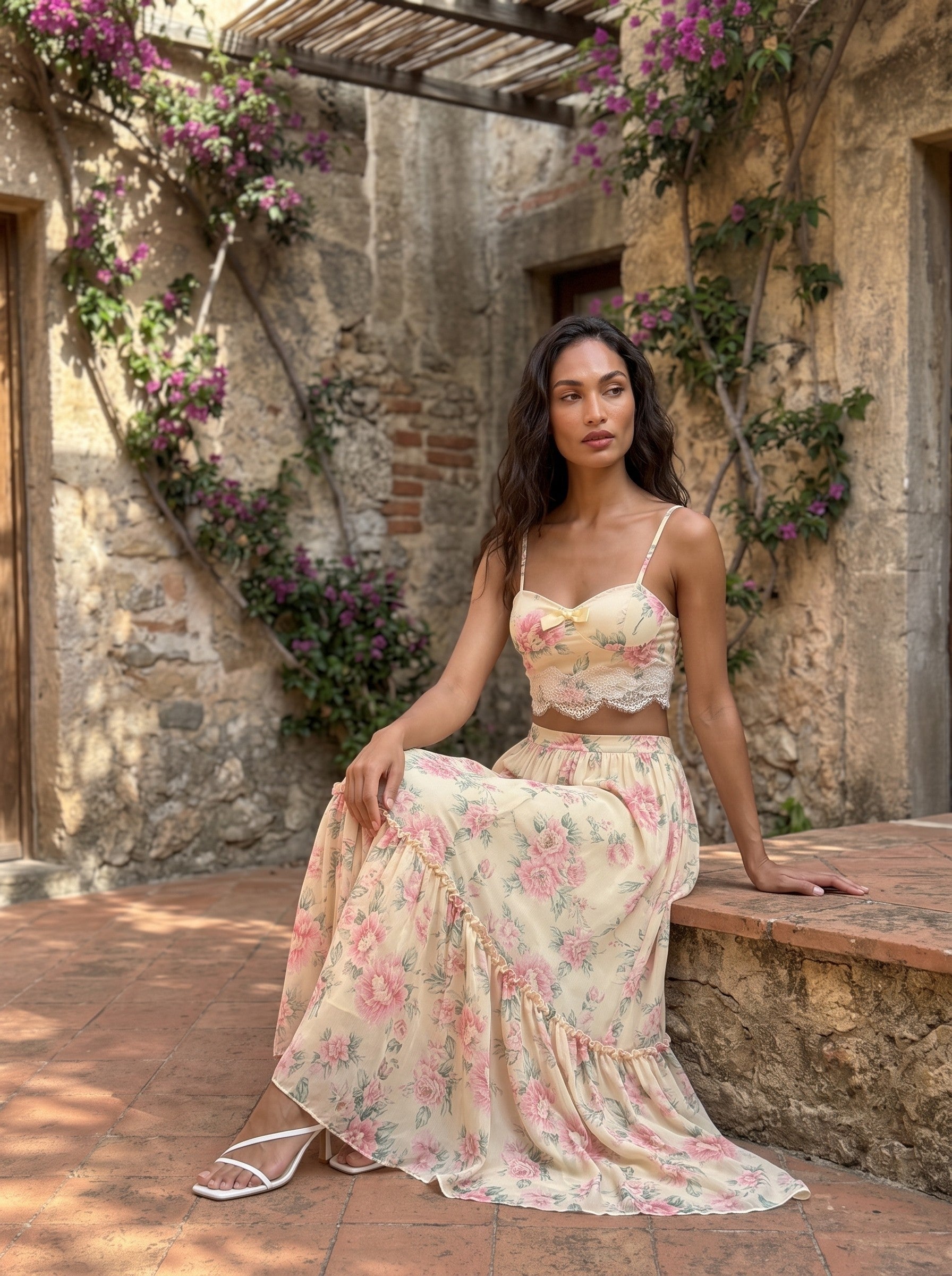 Floral Bustier & Maxi Skirt Set | Romantic Two-Piece