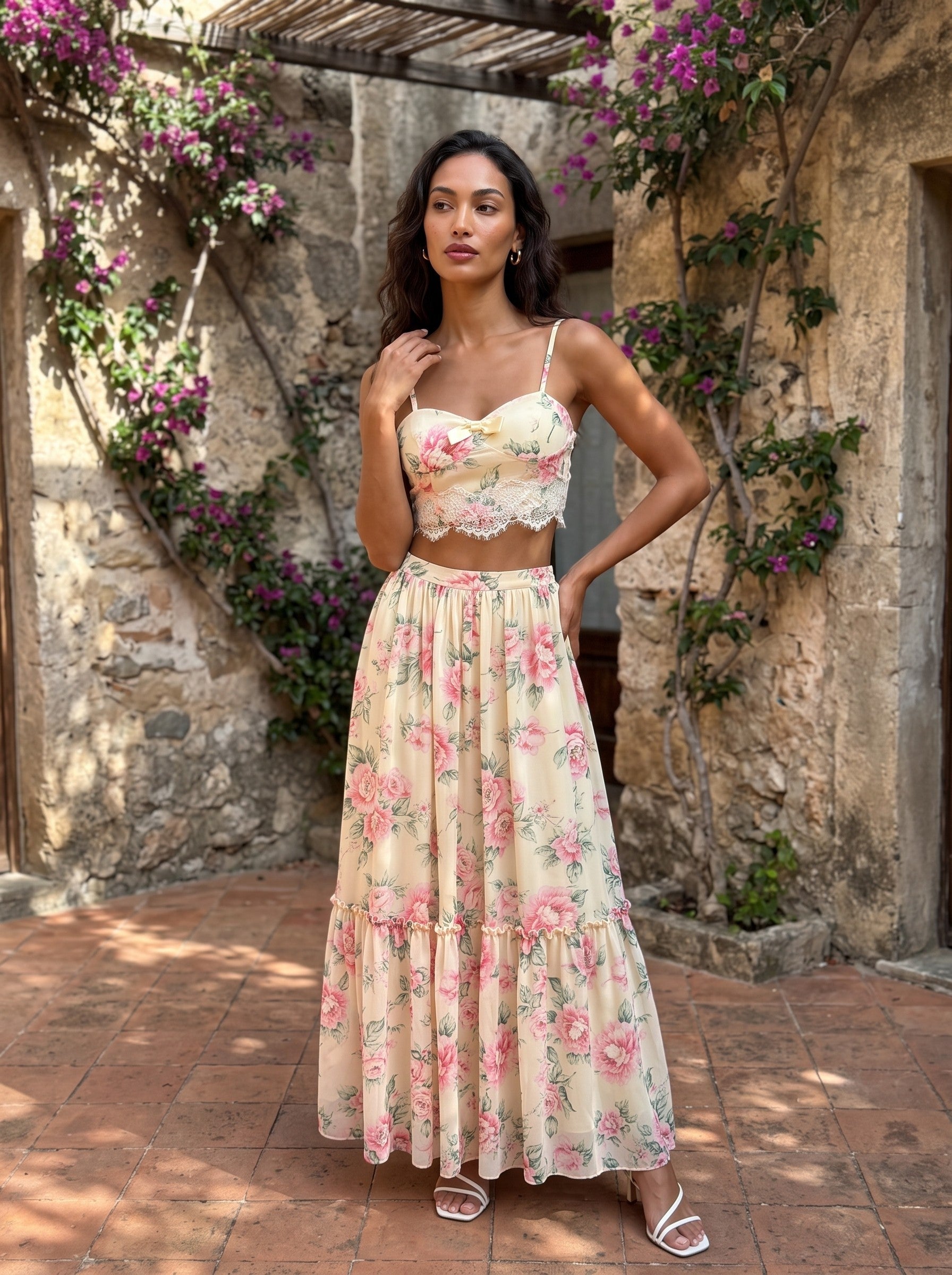 Floral Bustier & Maxi Skirt Set | Romantic Two-Piece