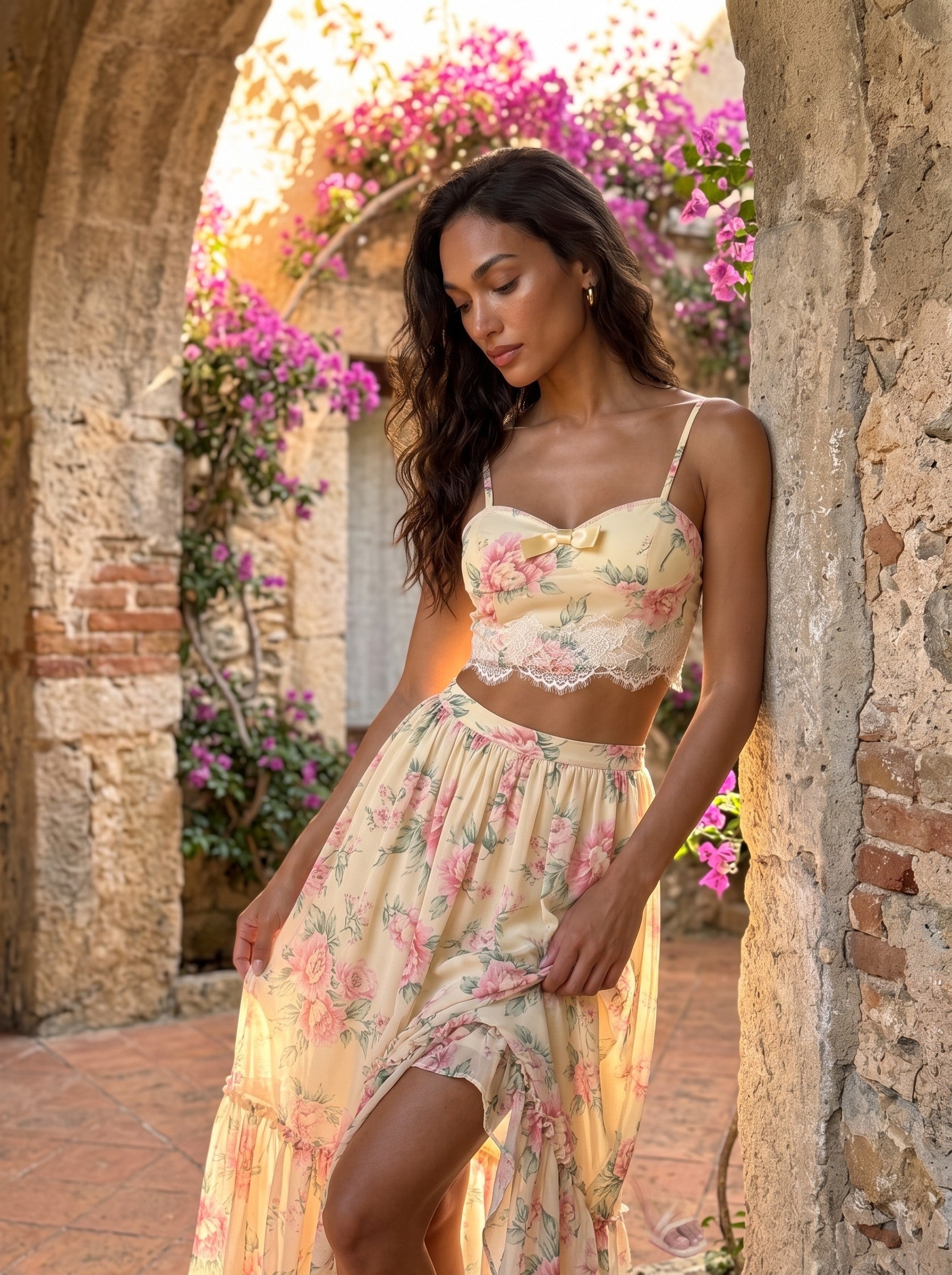 Floral Bustier & Maxi Skirt Set | Romantic Two-Piece